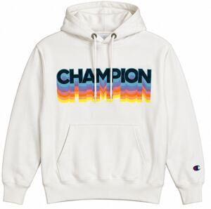 Champion Reverse Weave Hoodie Men's Small White Rainbow Graphic GF68